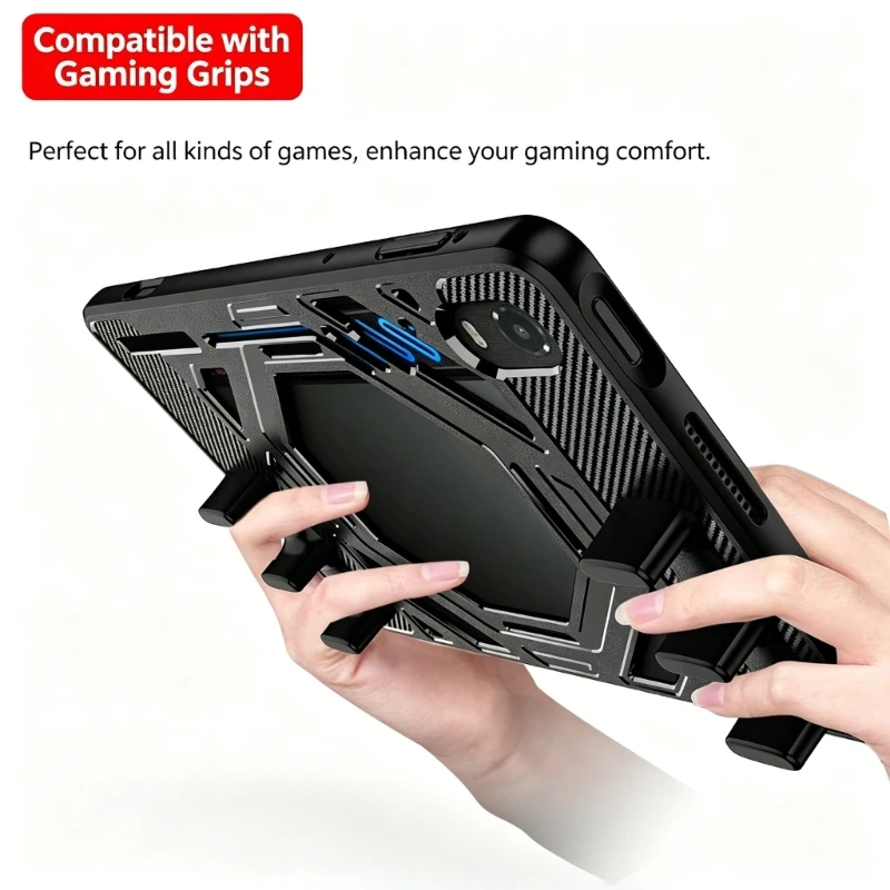 Gaming Tablet Cover with Rear Cooling Cutout, Detachable Hand Grips, Flexible Case and Corner Guard for Daily Use H8WD