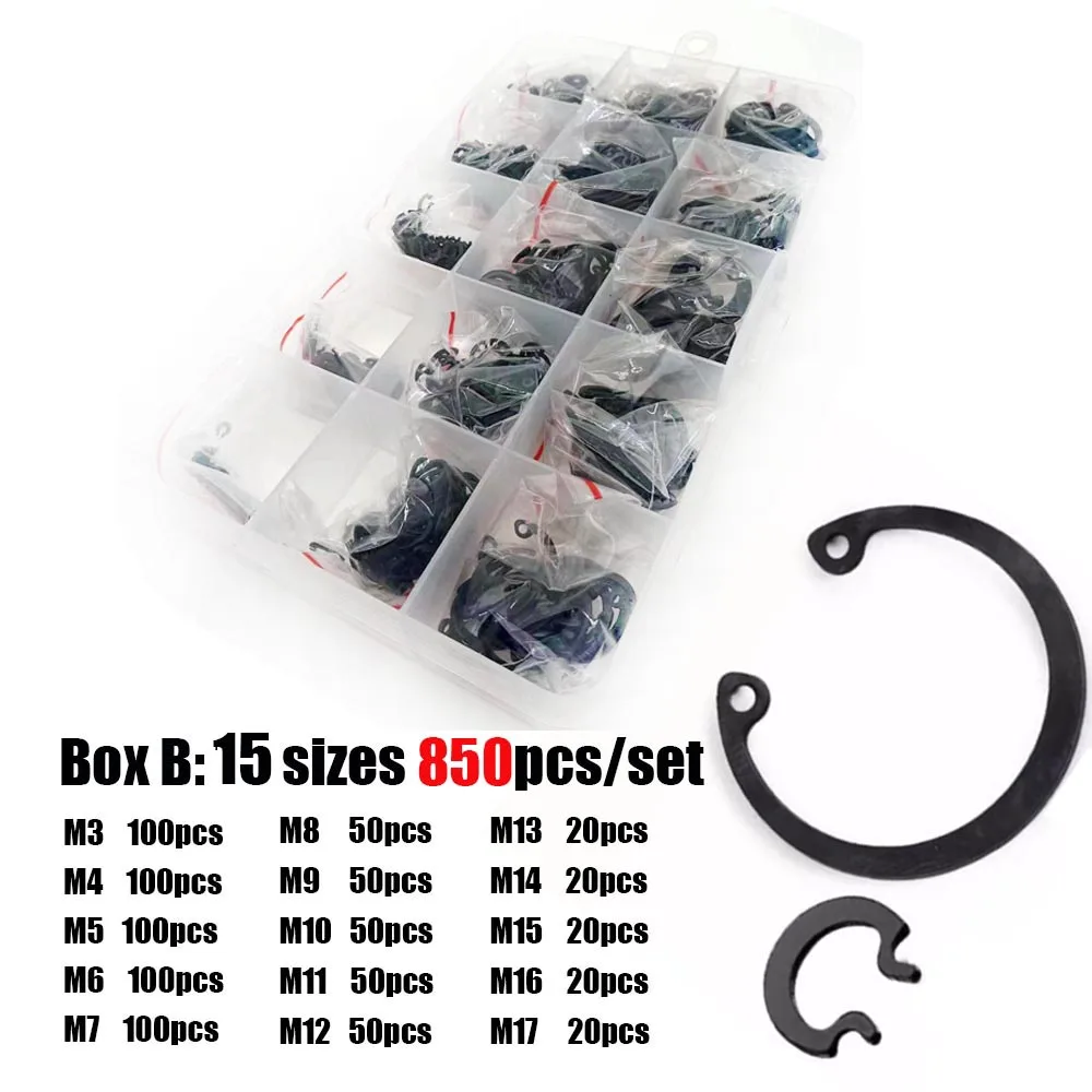 GB893 Black 65Mn Steel C Type Internal Circlip Retaining Clip Snap Ring Assortment Kit M3-M30 450/850/1000pcs Set for Hole Appli
