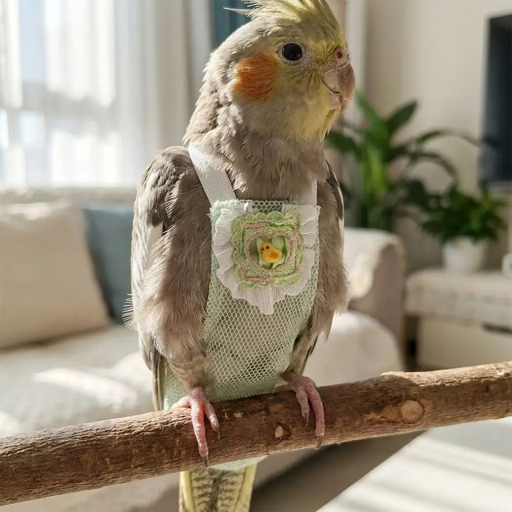 Adorable Breathable Mesh Pet Parrot Diaper Snap-Closure Cartoon Pattern Parrot Nappy Adjustable Bird Flight Suits Birds Supplies