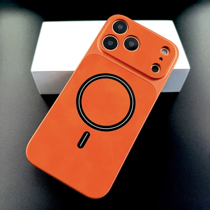 Funda de lujo Retra de cuero sintético para iPhone 17 16 15 14 13 Pro Max 17Pro 16Pro 15Pro 14Pro 13Pro para carga inalámbrica Magsafe 4
