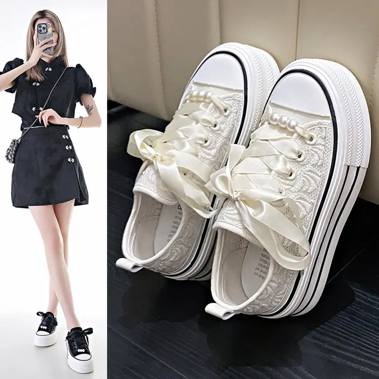 2024 New Breathable Vulcanized Shoes Women Casual Platform Sneakers Summer Thick Bottom Low Top High quality canvas shoes