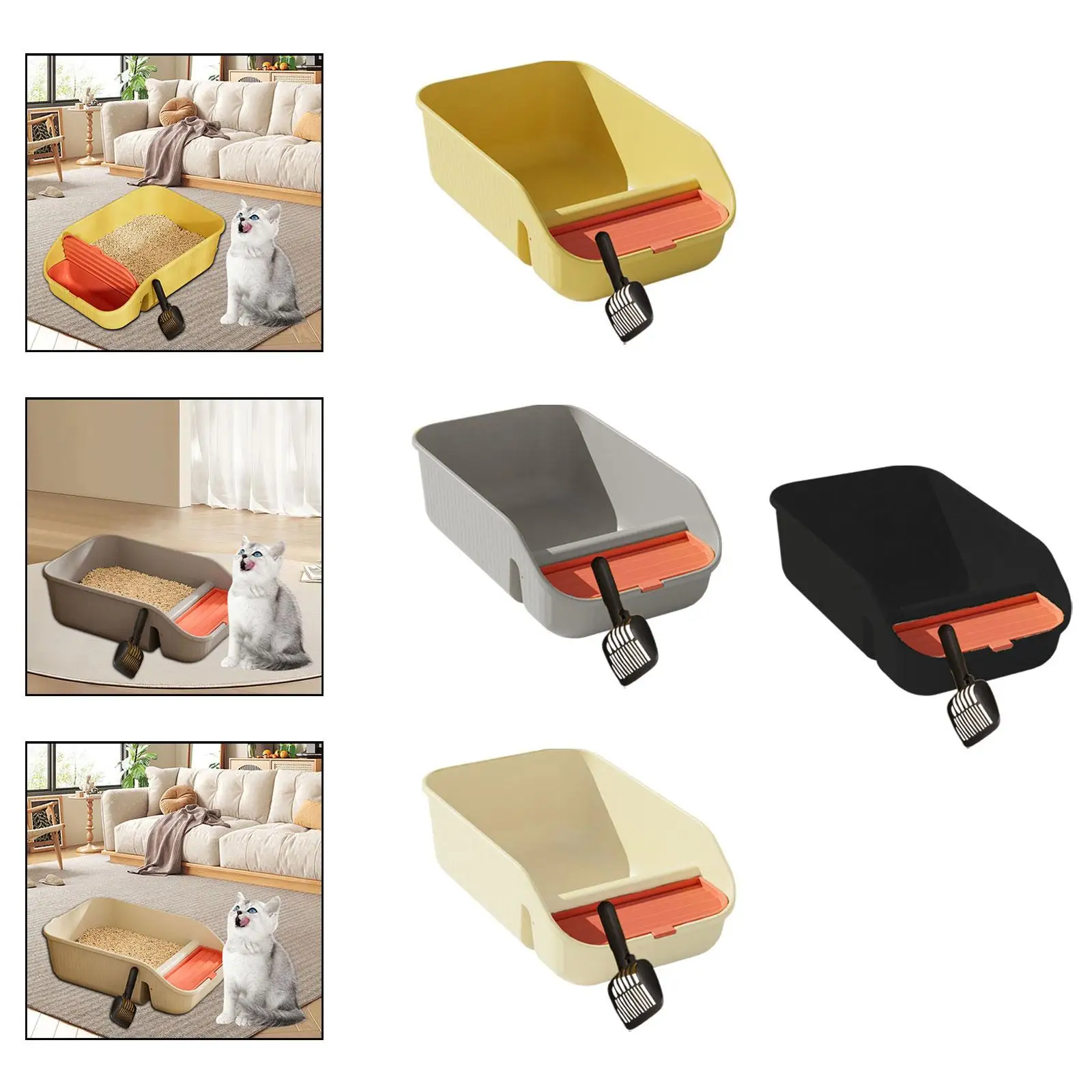 

Cat Litter Box, Tall with Scatter Shield Detachable High Sides with Frame for Kitten Small Animals Rabbits Indoor Cats Hamsters