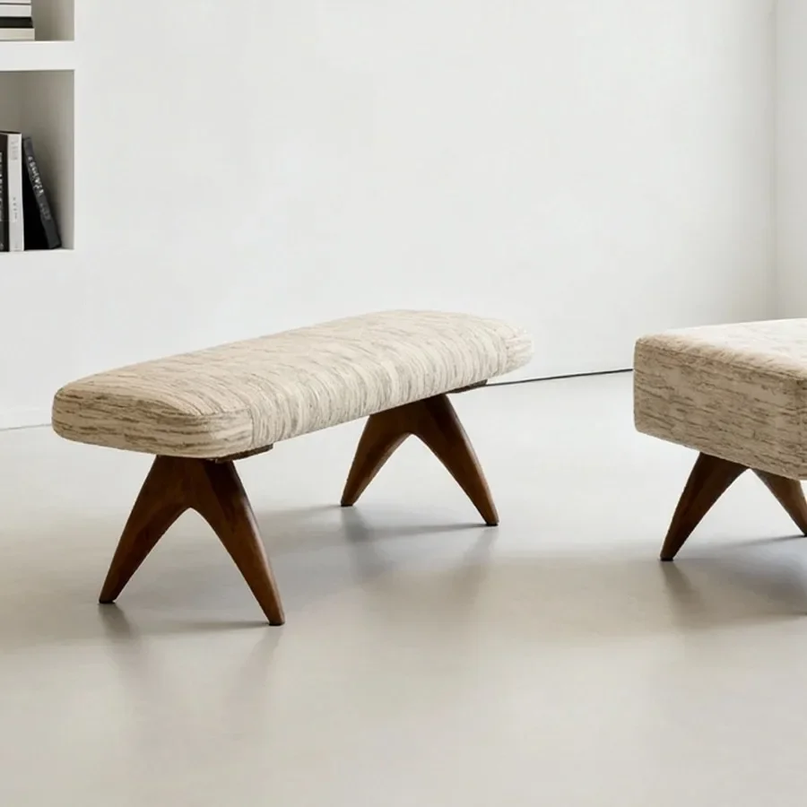 Medieval solid wood shoe stool living room designer retro sofa ottoman bedroom bedside stool