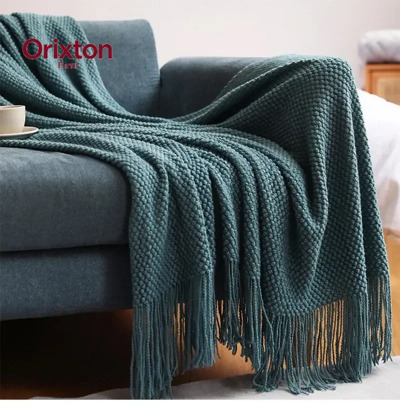 Pineapple Grid Knitted Blanket Solid Color Fringe Decoration Blanket Cover Soft Bean Blankets For Office Nap Couch and Bed Xmas