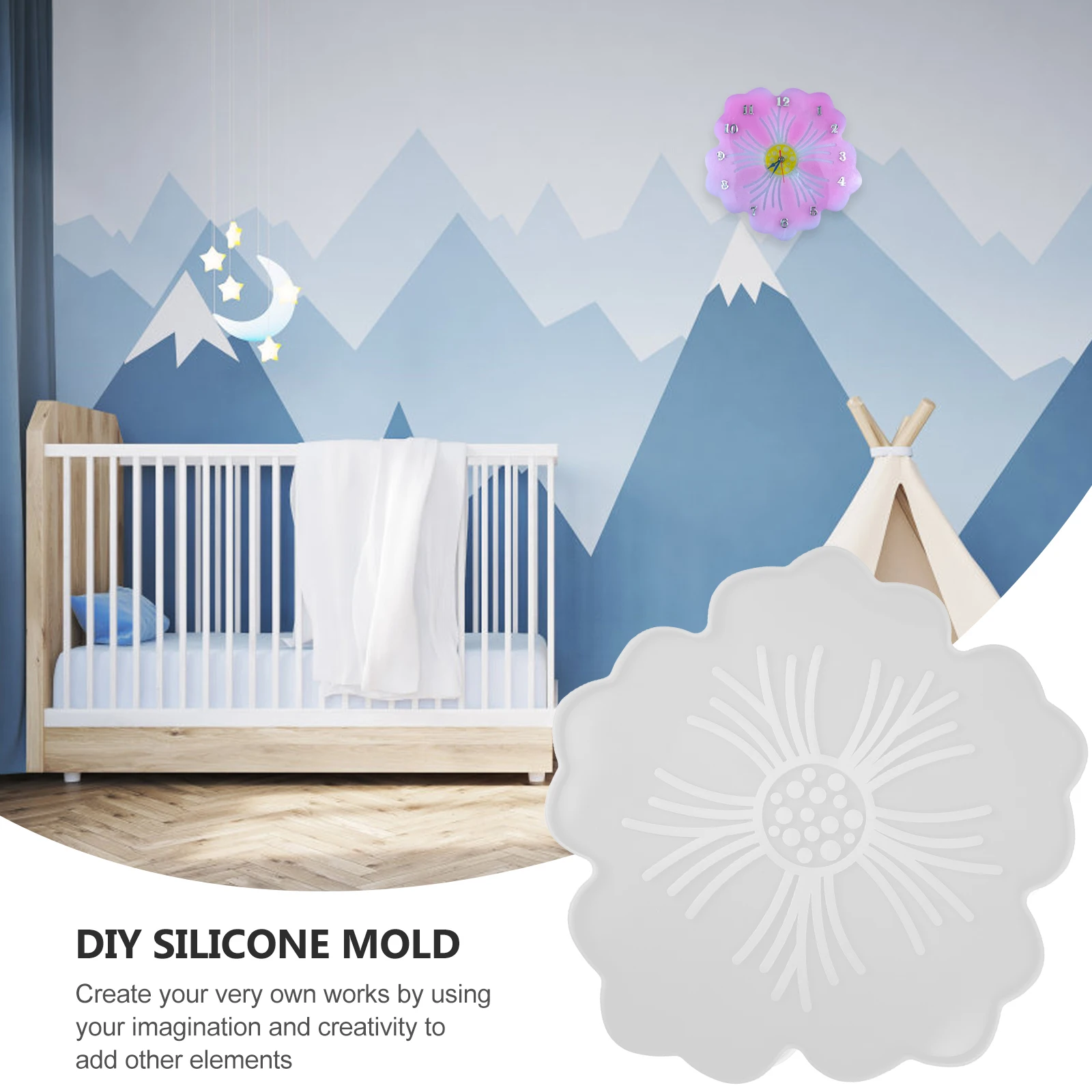 

1 Set Flower Shape Clock Mold Diy Silicone Craft Moulds Home Wall Ornament Manual Timepiece Mold Diy Clock Crafts Accessories