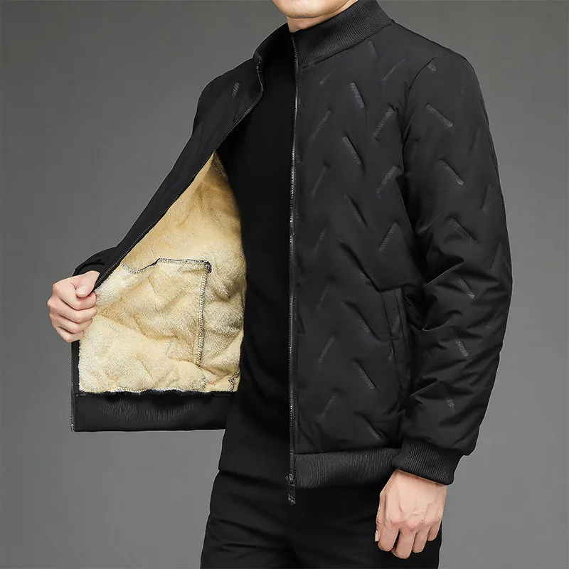 New Men'S Winter Trendy Plush Thick Jacket For Middle Aged Dad Fashionable And Casual Versatile Slim Fit Stand Collar Coat