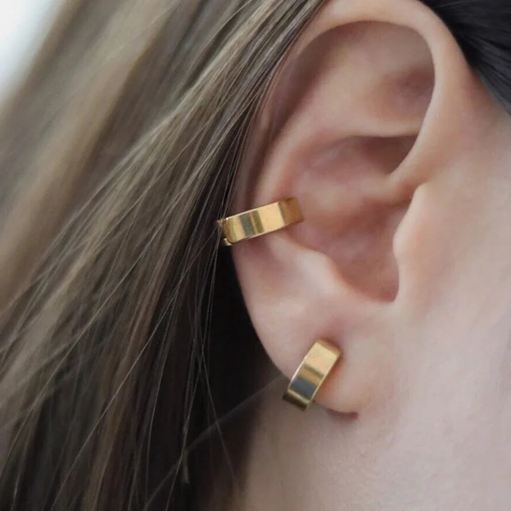 Classic Stainless Steel Ear Buckle for Women Geometry Metal Gold Color Trend Fashion Earrings Punk Hip Hop Jewelry