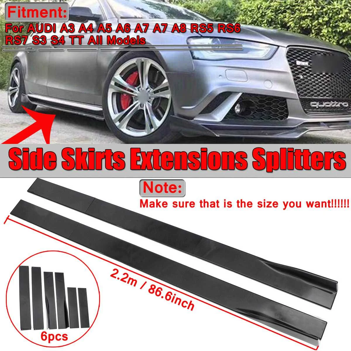 A Pair 2.2m Glossy Black Car Universal Side Skirts Extensions Splitters For AUDI A3 A4 A5 A6 A7 For LEXUS For Subaru For Mazda