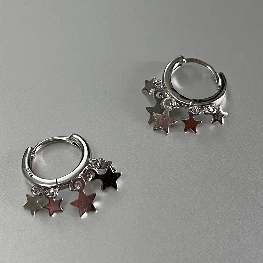 Pendientes de aro coreanos de estrella pequeña, bonitos pendientes de estilo geométrico con borlas de Color plateado, regalos de joyería Punk Y2k a la moda