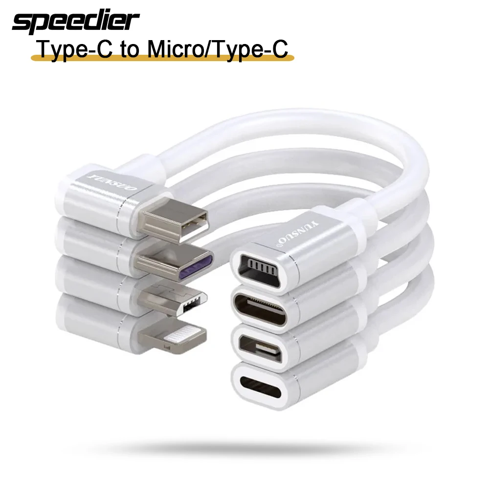 White Elbow Type-C Mini Micro USB Male to Female Adapter Extension Charging Data Cable 10CM 50CM 100CM