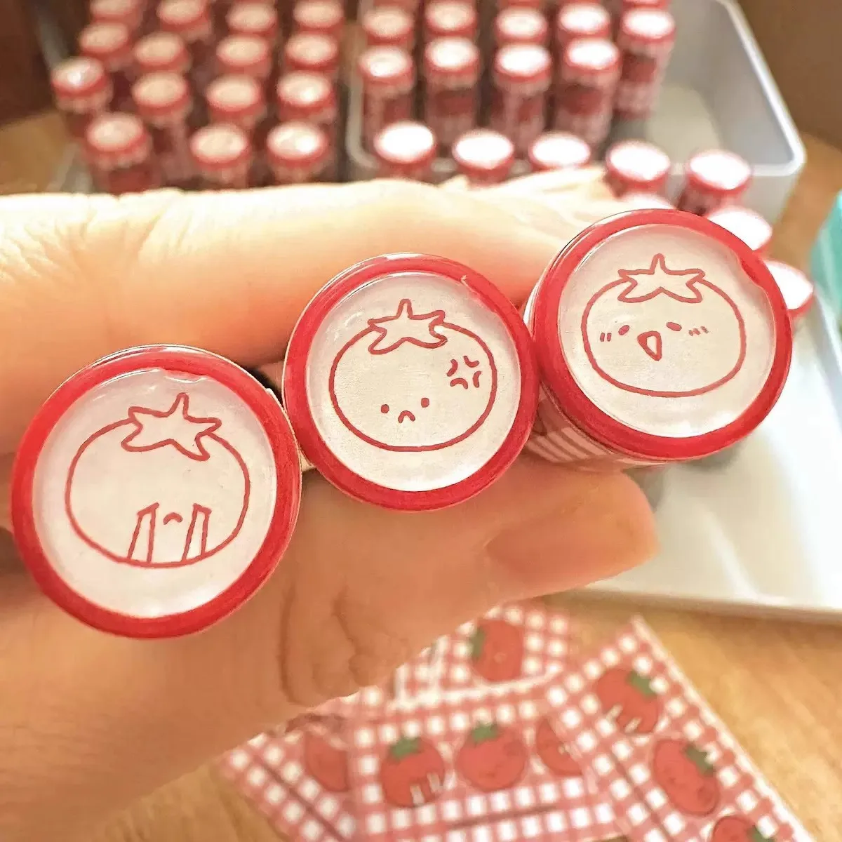 Nuevo manual de tomate enojado, sello femenino con corazón, manual para estudiantes, sello creativo de dibujos animados DIY para mejor amiga