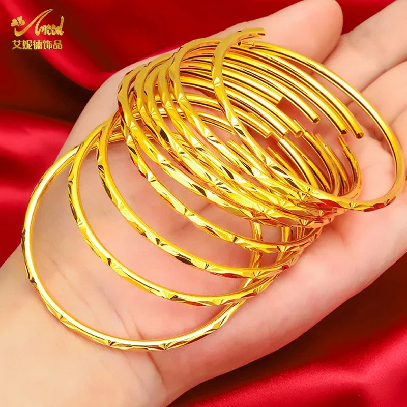 

ANIID Simple Design Dubai Gold Color Bangles For Women Wedding Indian Bangles Jewelry Wholesale Designer Copper Bracelets