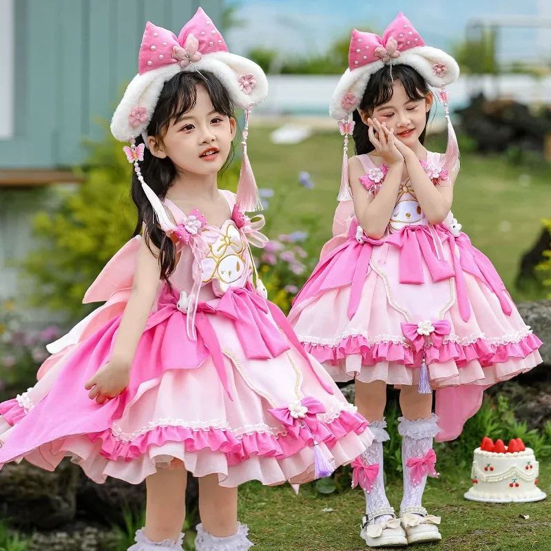 

Anime My Melody Girls Lolita Dress Children's Thin Princess Skirt Princess Style Puffed Skirt Tulle Layers Kids Ruffled Skirt