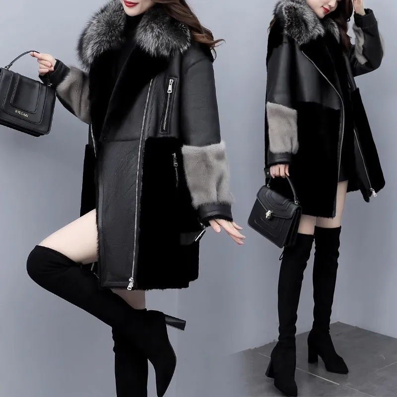 2024 New Women\'s Winter Fashion Fur Coat Female Warm Parkas Thicken Black Natural Fox Collar Coats Ladies Long Jacket Overcoat