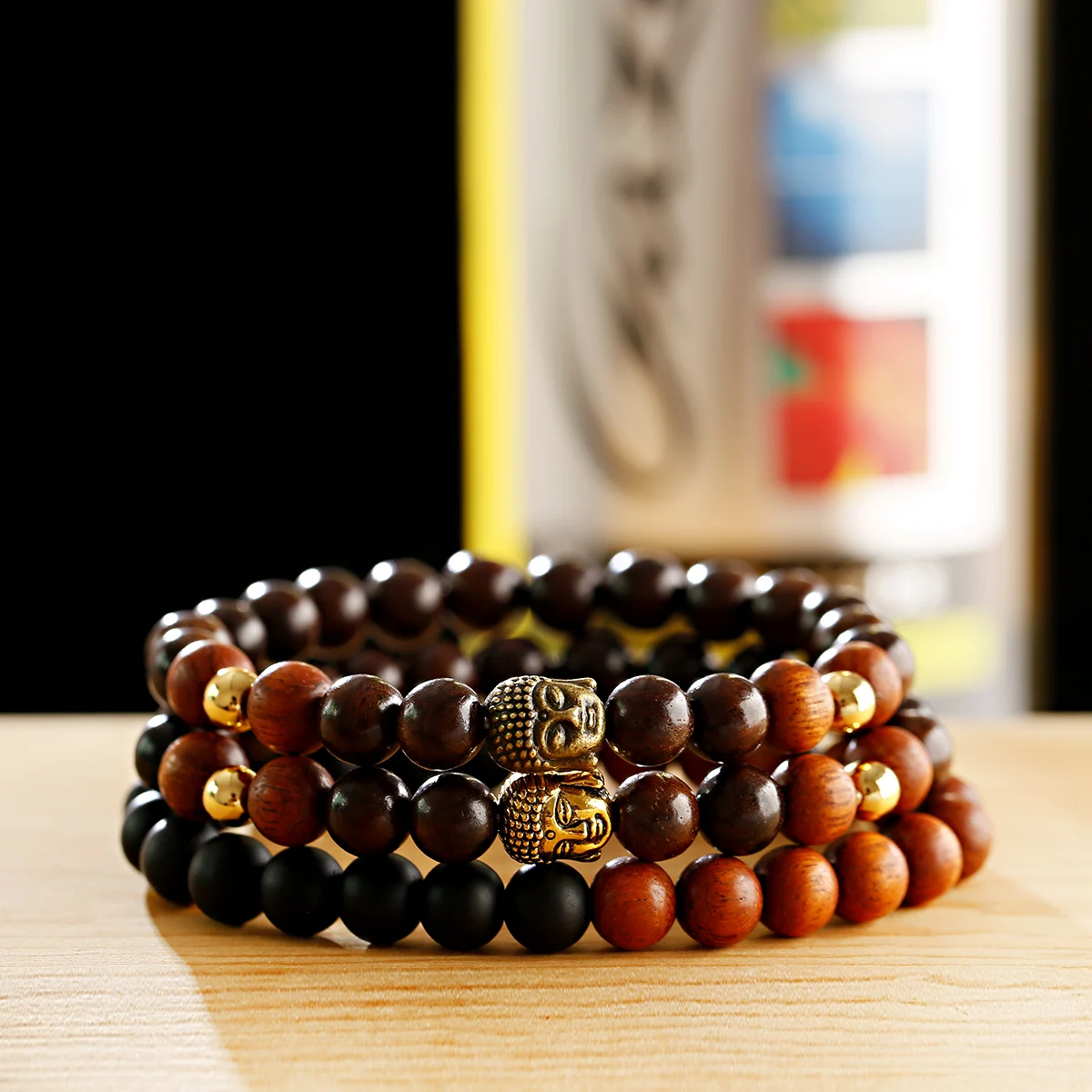Retro Buddha Head Wood Beads Bracelet Tibetan Buddhist Meditation Prayer Stretch Bracelets for Women Men Yoga Jewelry