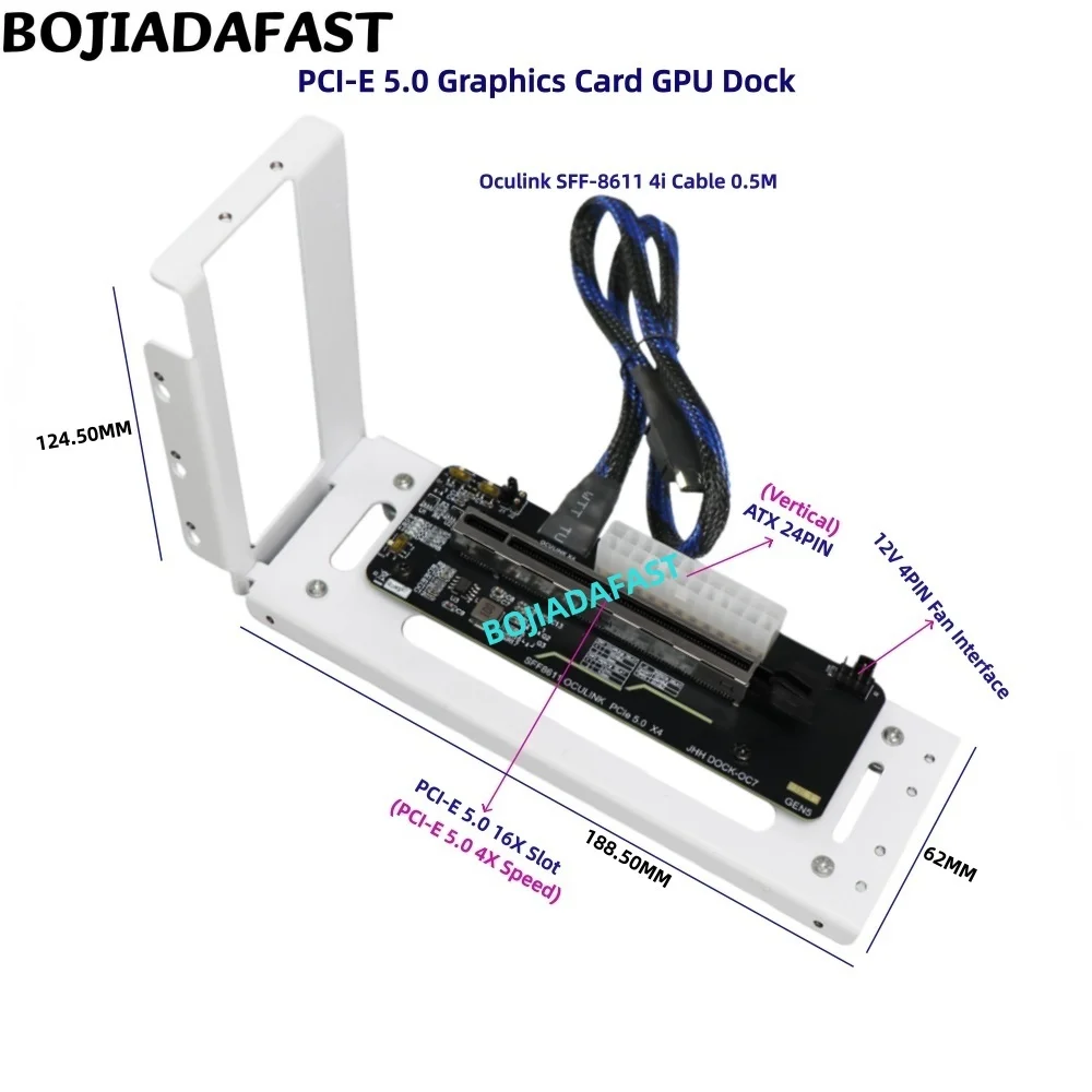 PCI-E 5.0 16X GEN5 Adapter Card OcuLink External Graphics Card GPU Dock Laptop EGPU Case with 50CM SFF-8611 Data Cable