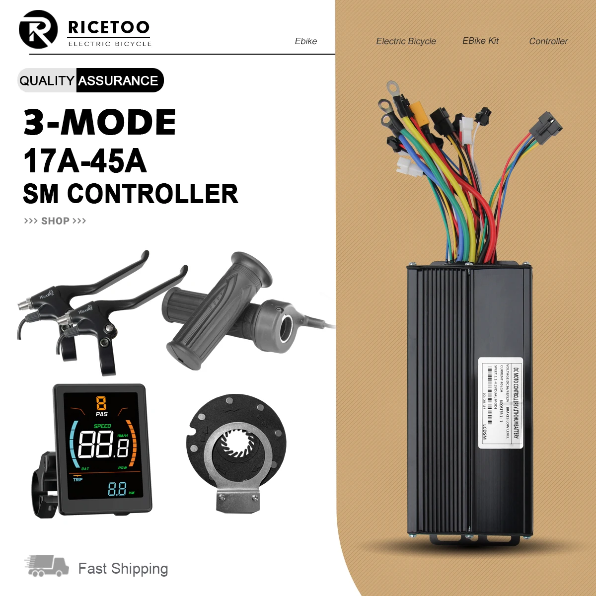 

Ebike Sine Wave Controller Brushless Controller 250W-2000W DZ32 Color Display 17A26A30A35A40A45A 3Mode Brushless Controller