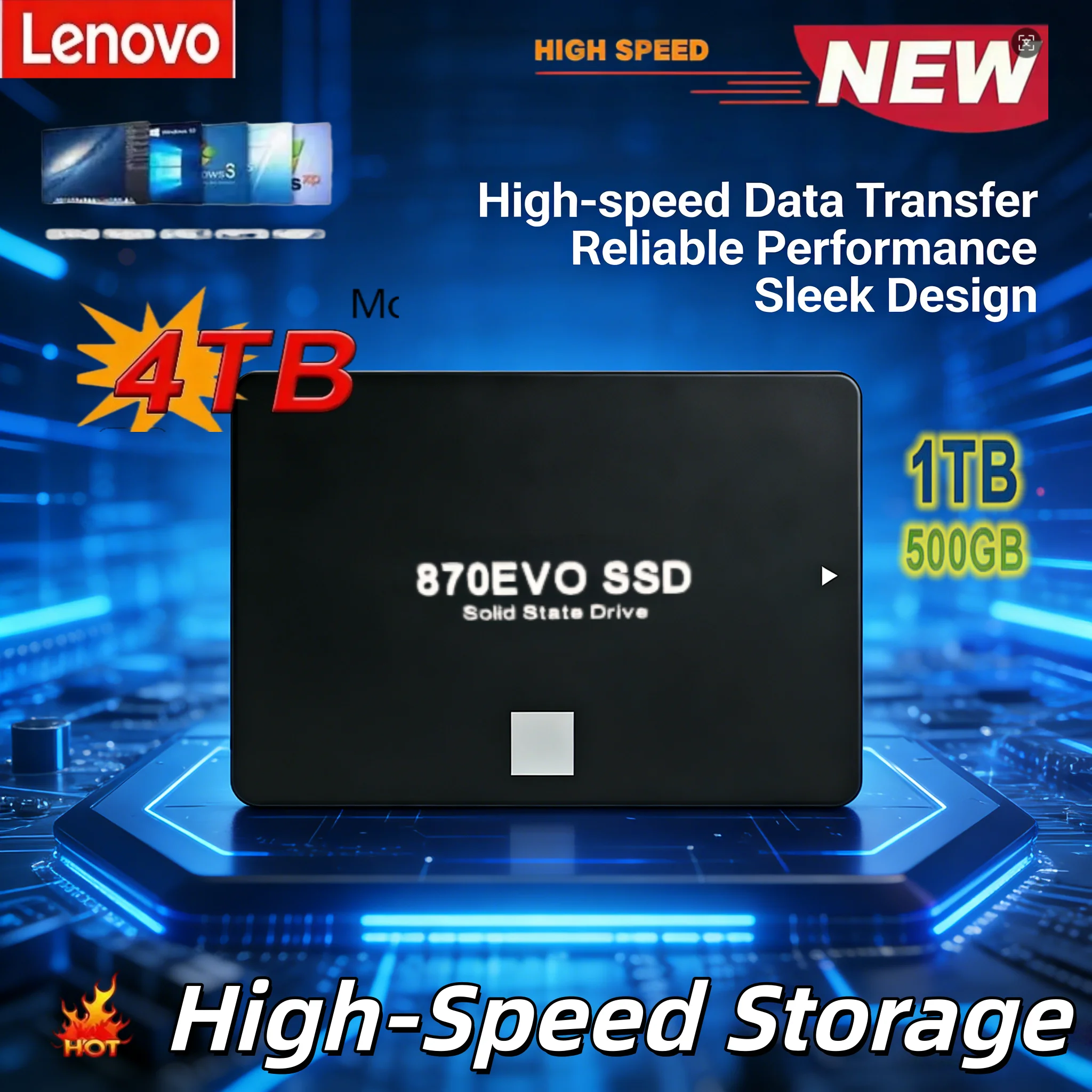 

Твердотельный накопитель Lenovo SSD 870 EVO 1 ТБ/2 ТБ/4 ТБ, внутренний жесткий диск SATA3 2,5 дюйма для ноутбуков, микрокомпьютеров и настольных ПК