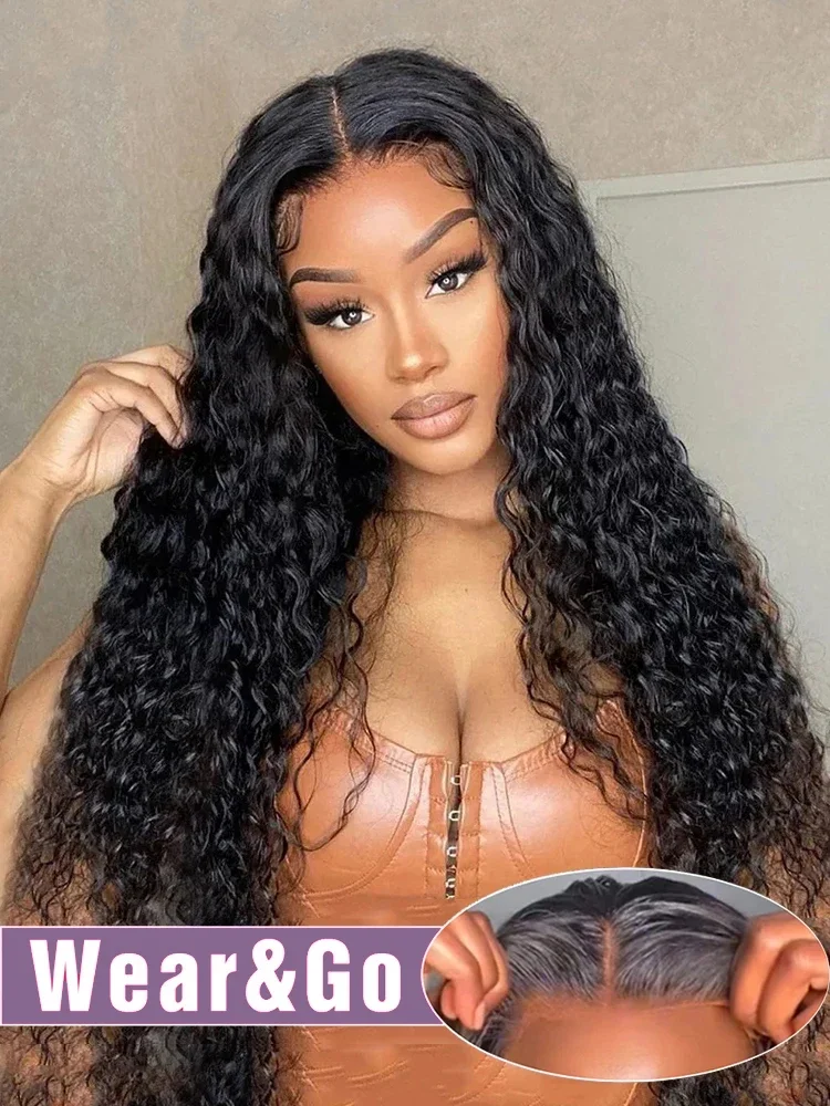 Onda de água Lace Encerramento Peruca para Mulheres, Pré Cortado Cabelo Humano, Glueless Curly Peruca Frontal, 250% Peruca Frontal, Pronto para Vestir, Onda Profunda, 13x4, 7x5