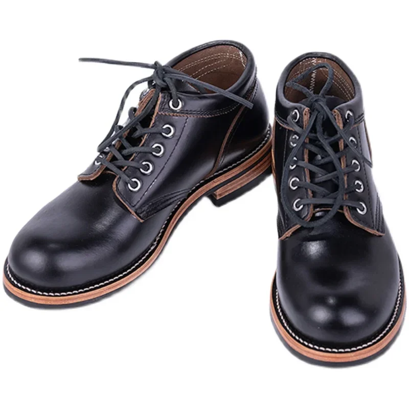 Goodyear-Welted Handmade Japanese Vintage Men Ankle Boots Real Cow Leather Shoes Autumn British Outdoor Desert Motorcycle Boots