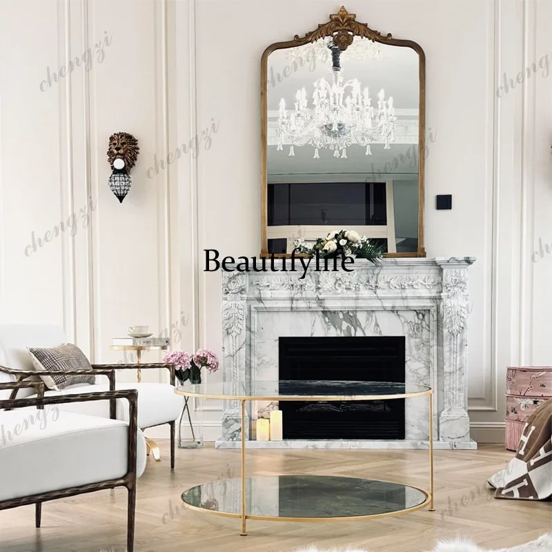 Marble fireplace French natural white fireplace living room simple fireplace decorative cabinet