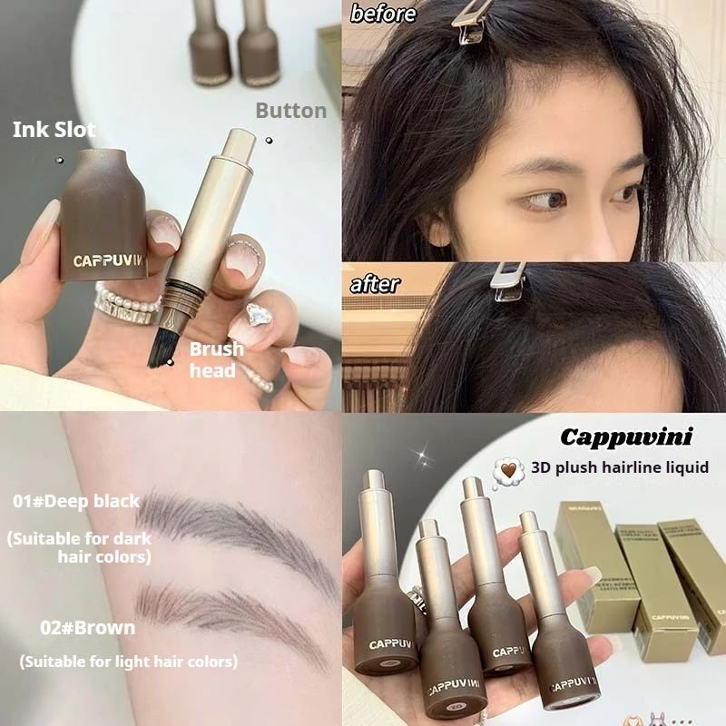 Black Brown Wild Eyebrow and Hairline Liquid 3D 2-in-1 Anti-smudge Waterproof Long Lasting with Brush for Hair Korean Eye Makeup