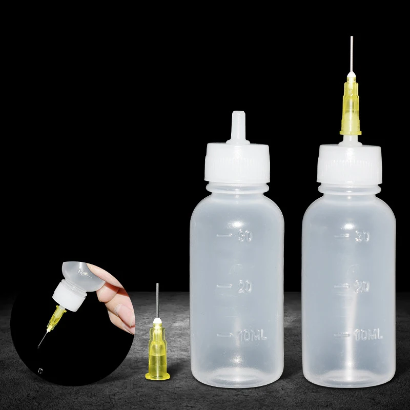 5pcs 30/50/100ml Transparent Empty Plastic Needle Dispensing Bottle For Rosin Solder Flux Paste With 5 Needles Tools Accessories