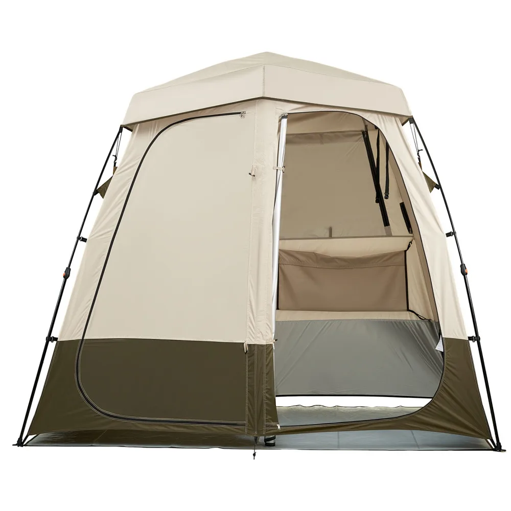 Suitable for Camping, Beach, and Fishing, This Two-compartment Foldable Privacy Tent Features A Changing Room, Ground Pegs, Ropes, Storage Bags, and Crossbars. Made of 150D Oxford Cloth with A Silver Coating.