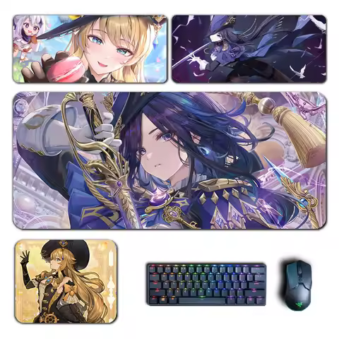 Genshin Clorinde Navia Mouse Pad Genshin Impact Large XXL Mousepad Computer Keyboard Padding Anime Gaming Accessories Desk Mat