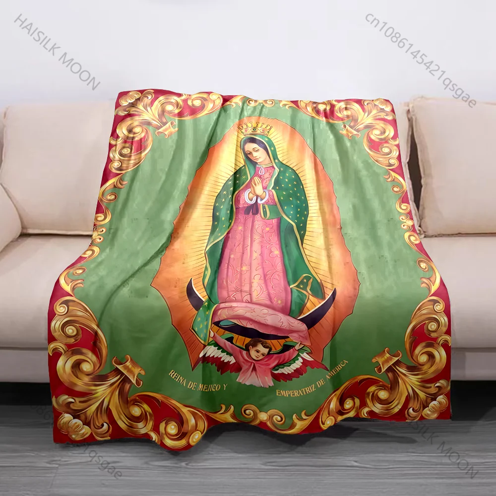 1PC Virgin Mary religious artwork Print Believer Pray blanket Warm soft flannel material suitable for all seasons luxury gift