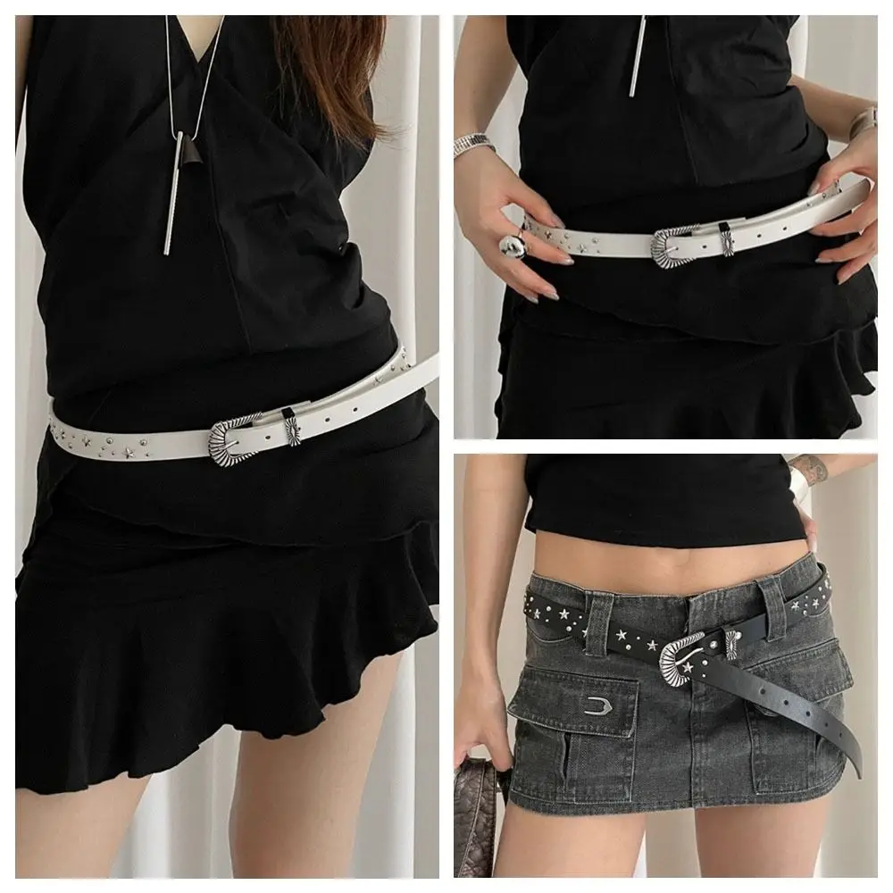 

Декоративный пояс для джинсов со звездами и заклепками, широкий пояс в стиле панк Y2K, аксессуар для юбок в американском стиле