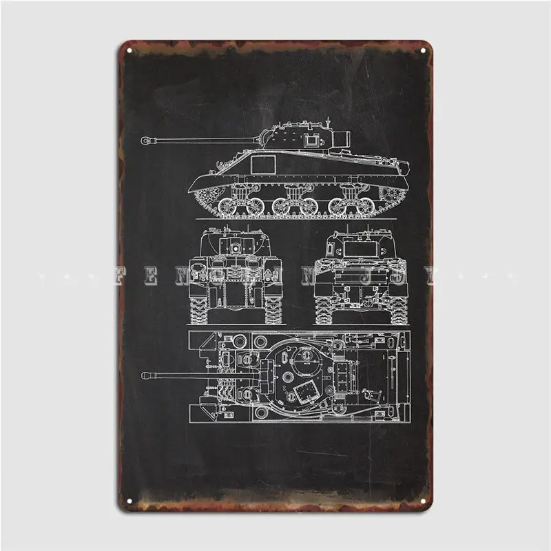 Tank Sherman Vc Firefly Poster Metal Plaque Wall Cave Cinema Retro Plaques Tin Sign Poster