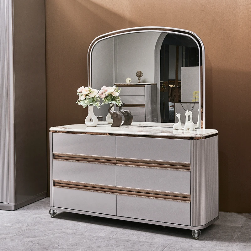 High Quality Wooden Dresser with Light Emitting Diode Mirror Modern Bedroom Locker Wooden Luxury