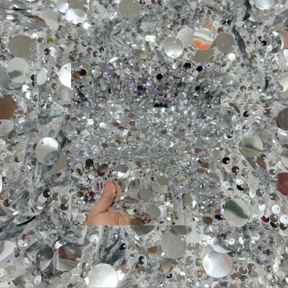 

Silver Glitter Elastic Mesh Fabric Stage Performance Costumes Fashion Clothing Fabrics for Diy Sewing Cloth Material