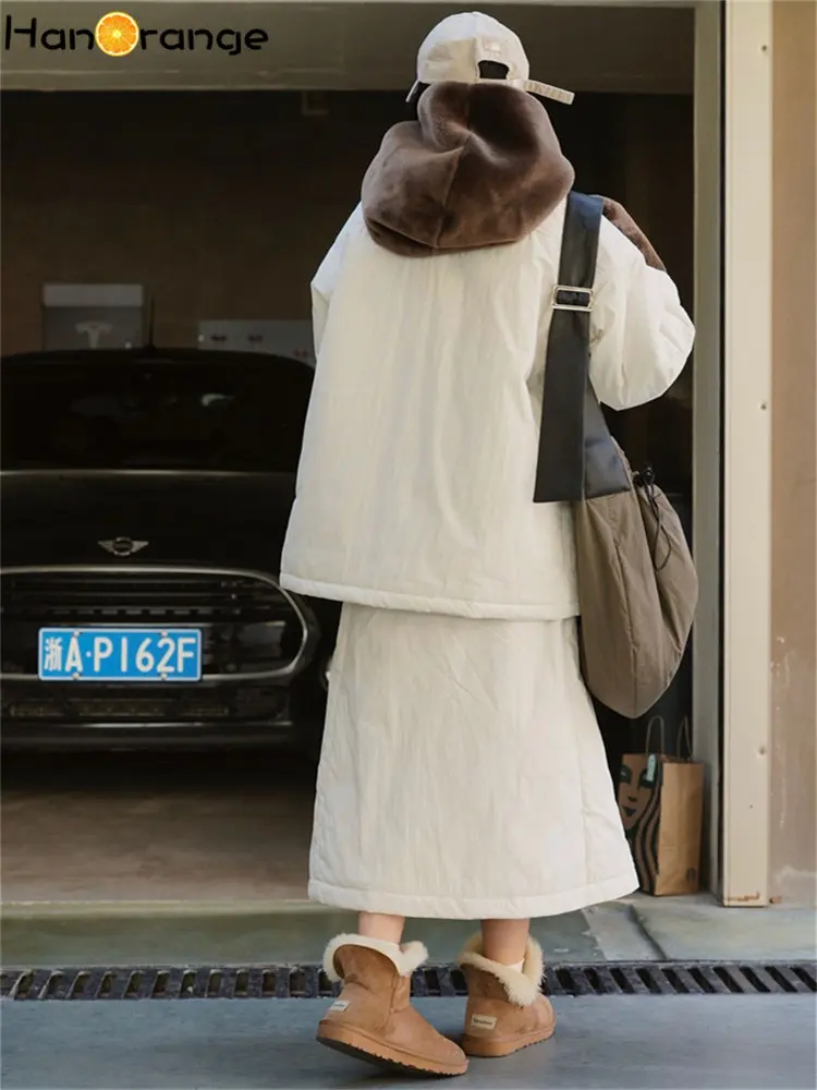 HanOrange 2025 Winter Thickened Cotton Half Skirt Loose Casual Mid length Warm A-line Long Skirt Women