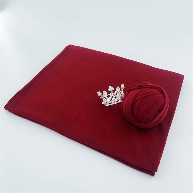 150*160CM Big Size Baby Photography Backdrop Red Soft Stretch Newborn Elastic Wrap Swaddle With Crown Infant Photo Cloth