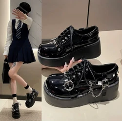 Cool Style Shoes Woman Platform Heel Metal Rivet Dark Bat Fashion Trendy Women Pumps Wedge Bottom Black School Student Shoes