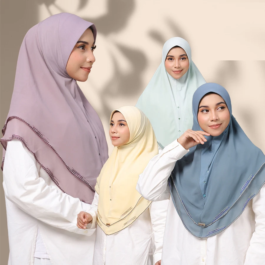 

Двухслойный шифоновый амира женский мусульманский хиджаб со стразами тюрбан мгновенный шарф Рамадан ислам молитвенный хиджаб никаб никаб повязка на голову