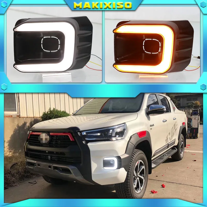 

1 Pair Car LED Daytime Running Light Turn Yellow Signal Relay 12V DRL Daylight For Toyota Hilux Revo Rocco 2020 2021