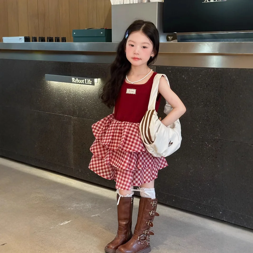 

Джемпер-юбка-тортик, повседневное сетчатое платье, новинка лета 2025 года, милое универсальное и модное платье, детская одежда