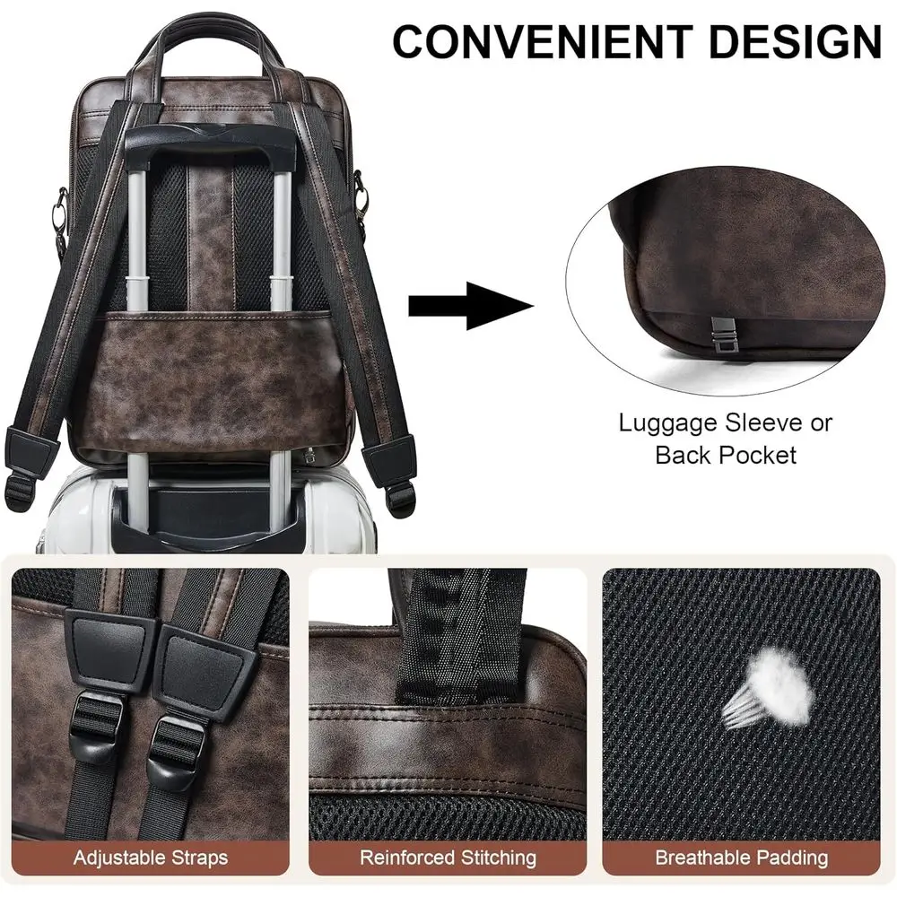 Sac à dos pour ordinateur portable Shrrie pour femmes et hommes, 15,6 pouces, en cuir végétalien, sac à dos professionnel résistant à l'eau, sac à dos décontracté pour la journée ou pour le travail