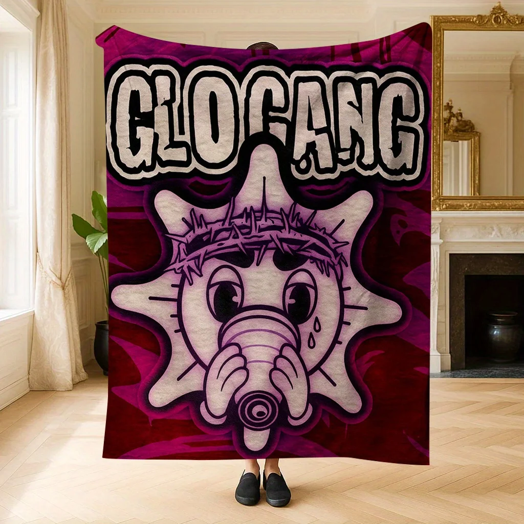 Customize 1pc flannel blanket with Glo Gang cartoon pattern, perfect for home, dorm, picnic, and more multifunctional uses, soft
