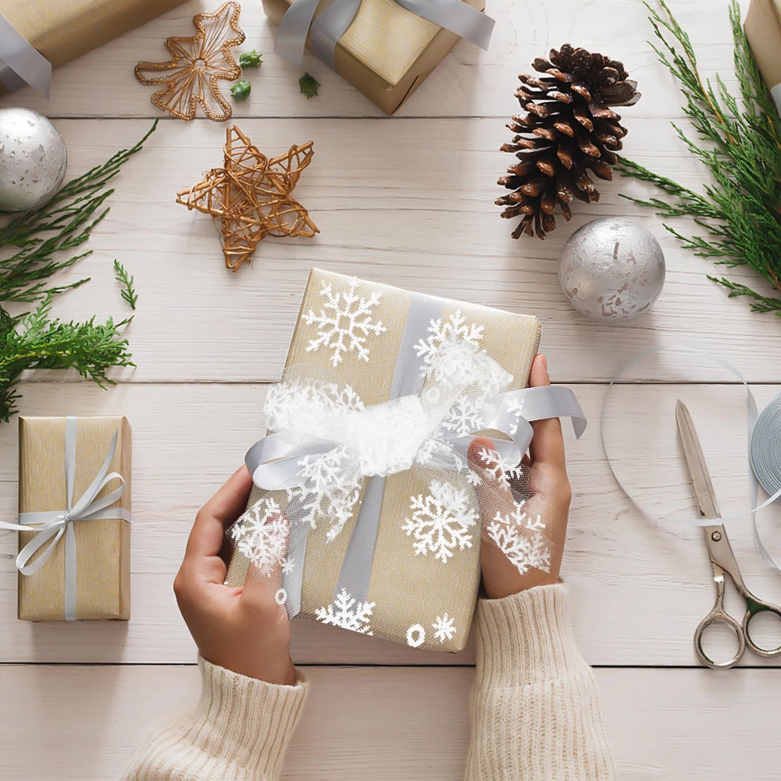 1 لفة ندفة الثلج بريق تول لفات حفل زفاف الديكور الشريط Crafts بها بنفسك الحرف هدية التفاف الشاش لفة الأورجانزا النسيج