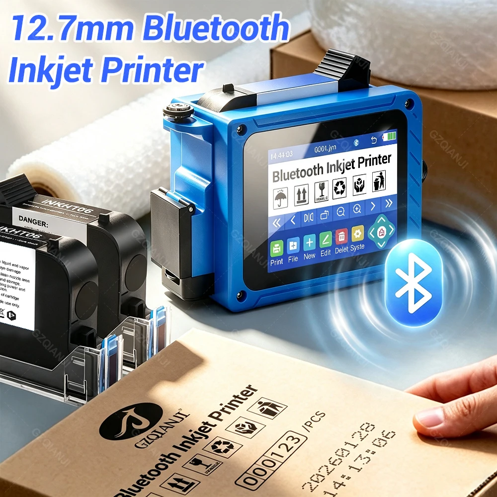 Bluetooth APP 12.7mm Portable Handheld Inkjet Printer Text QR Barcode Batch Number Logo Image Date Printing Machine with Ribbon