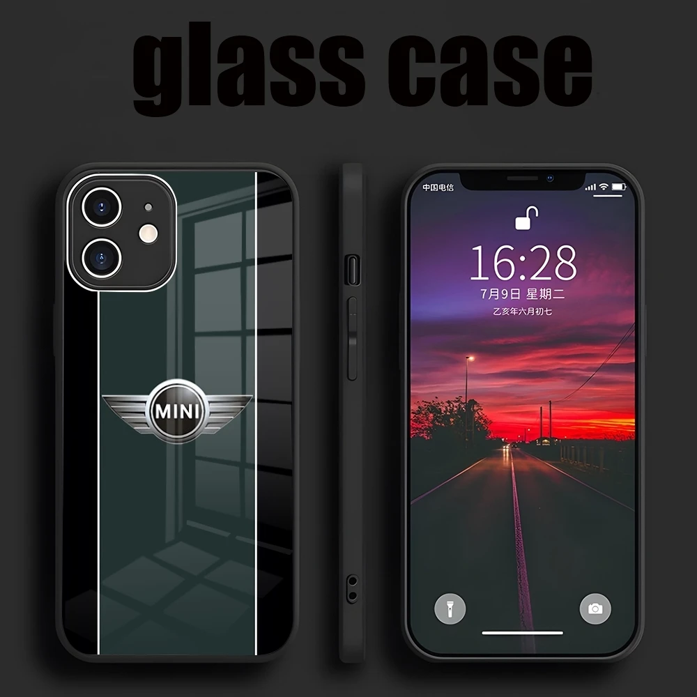 Car MINIs Phone Case For IPhone 16 14 15 Pro Max Plus 13 12 11 X XR XS 8 7 6 MINI SE 2022 Glass Design Back Cover