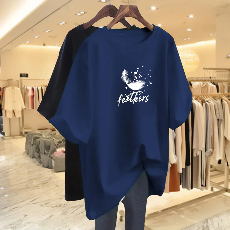 

Loose plus Size Casual Mid-Length Short-Sleeve T-Shirt Dress Summer Anti-Aging Belly Covering Top for Women Polyester Fiber