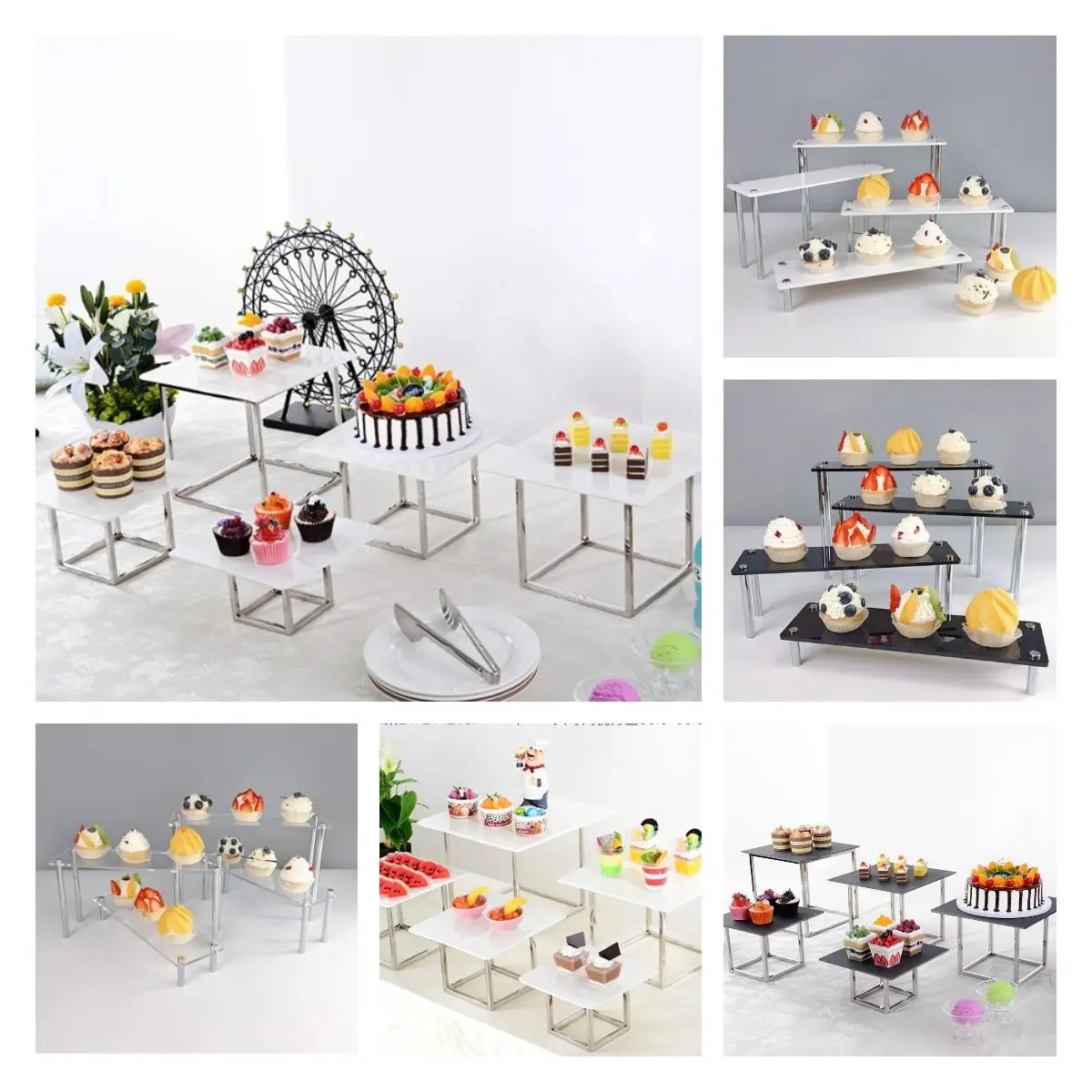 

5-9PCS Wedding Cake Drinking Dessert Table Display Acrylic Rack Sweet Food Cupcake Stand Buffet Banquet Tea Break Metal Holder