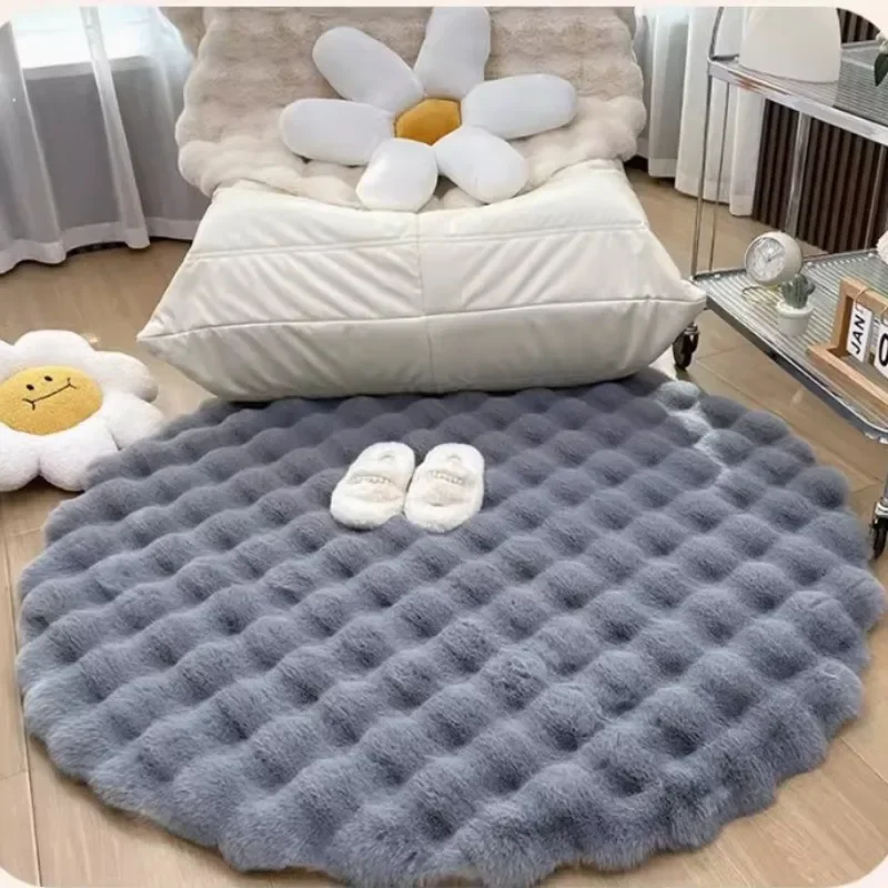 Solid Color Light Luxury Plush Round Carpets for Living Room Bedside Area Fluffy Floor Mat 2025 Non Slip Shaggy Rug Room Decor