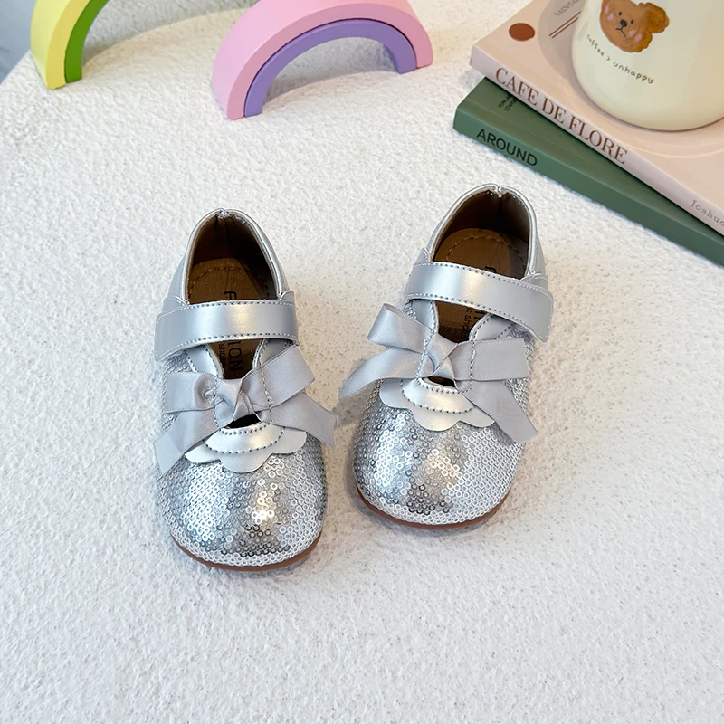 Glitter Sequin Little Princess Leather Shoes for Girls Stylish Evening Dress Shoes Girl Bling Birthday Wedding Party Shoes Kids
