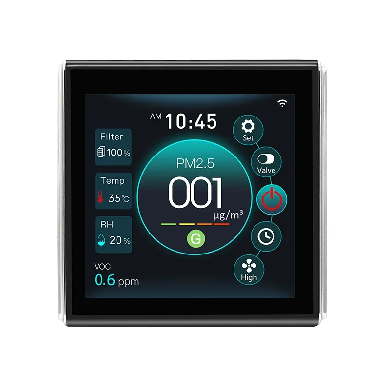 Smart 4 inch fresh air ventilation system VOC PM2.5 Temperature Humidity color screen monitor controller